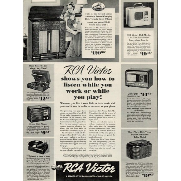 1939 RCA Victor Radio,Record Players Vintage Print Ad (L10) - Picture 1 of 4